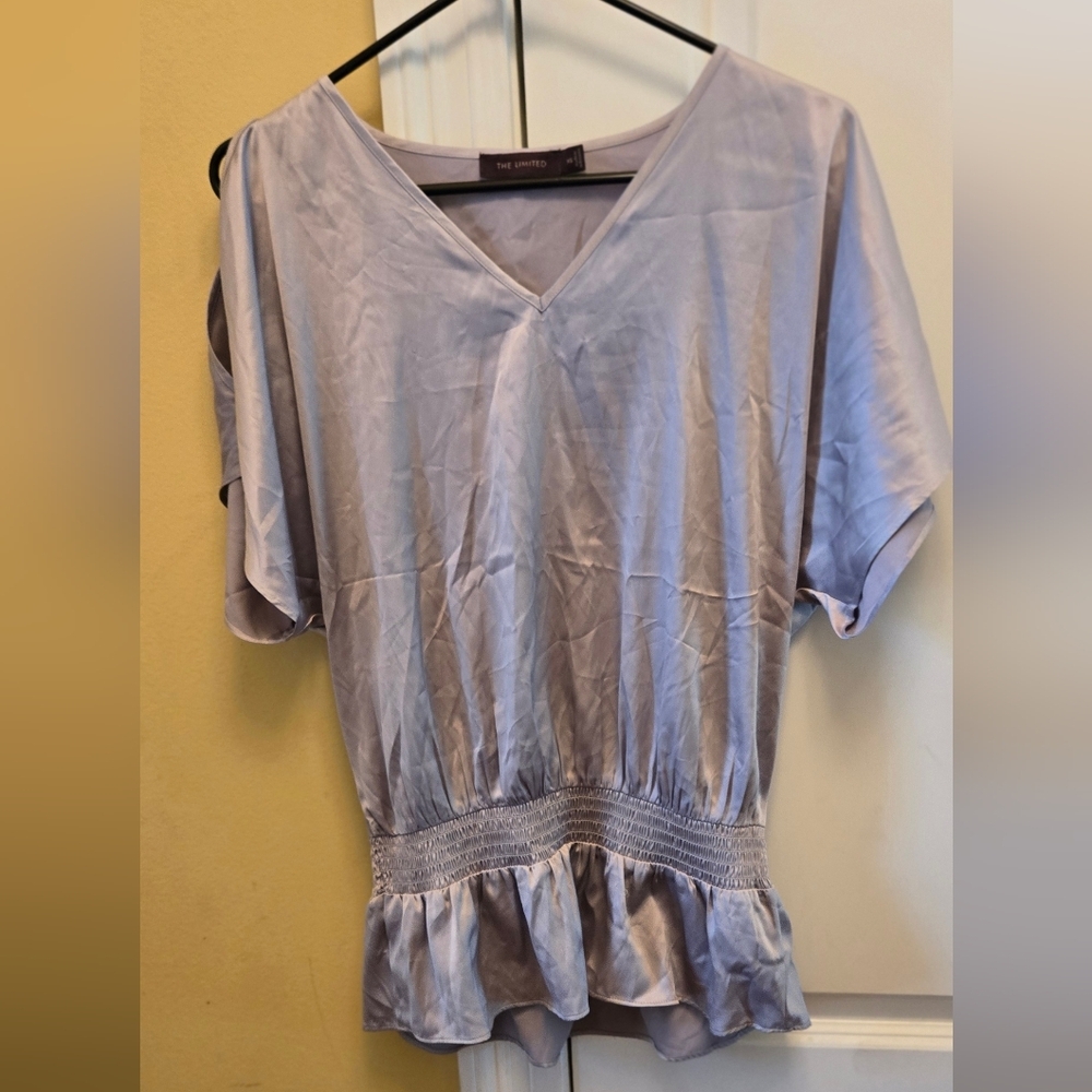 The Limited Women's Silver Open Shoulder Peplum Blouse Date Night Office Wear XS